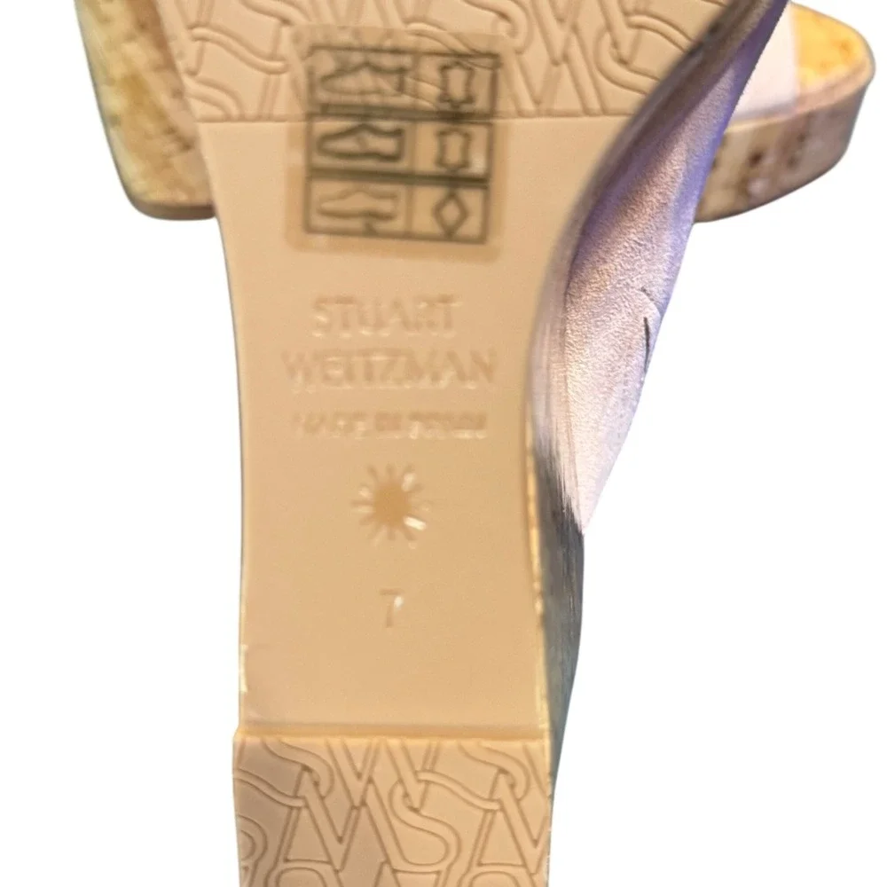 NWOT Stuart Weitzman Margarite Blush Suede Cork Wedge Platform Spain SZ7 PeepToe - Picture 7 of 9